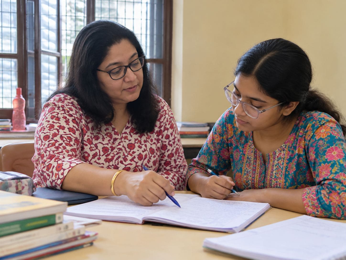 A teacher helping one student individually