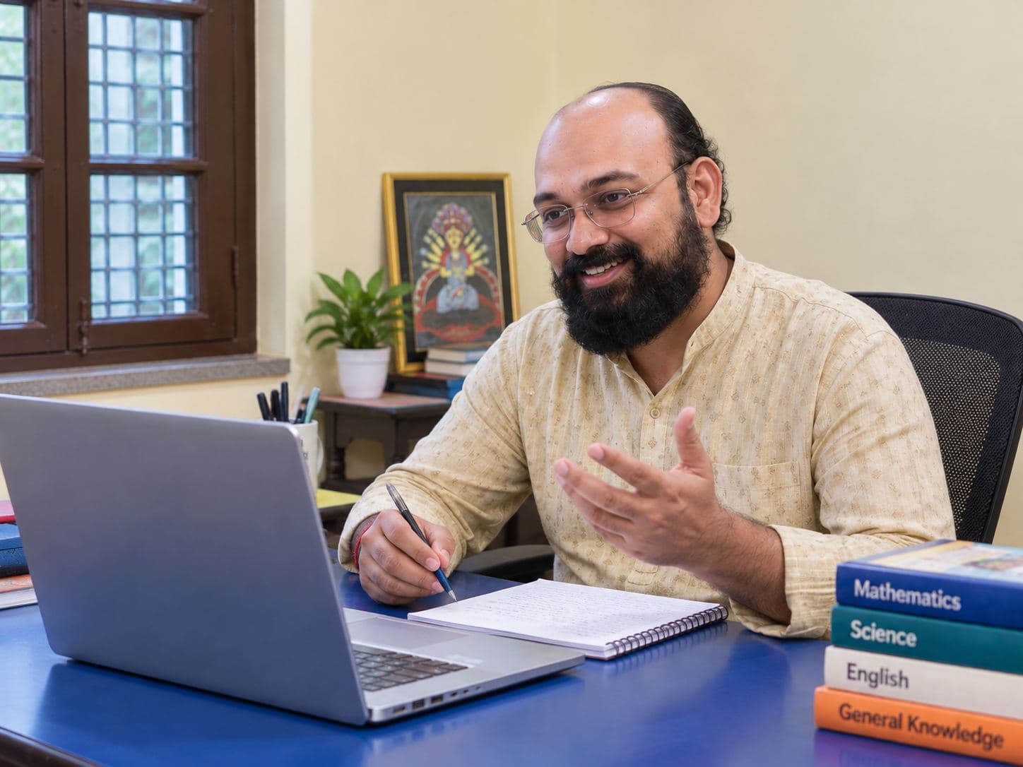 A teacher teaching an online class