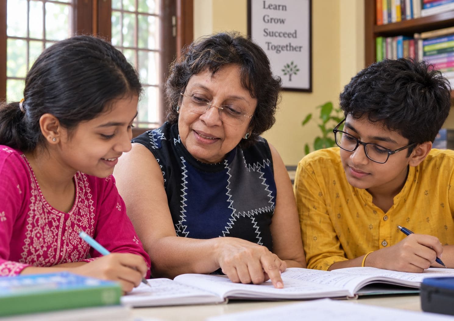 Ruma Mukhopadhyay teaching a small group of students at RARE Tutorial