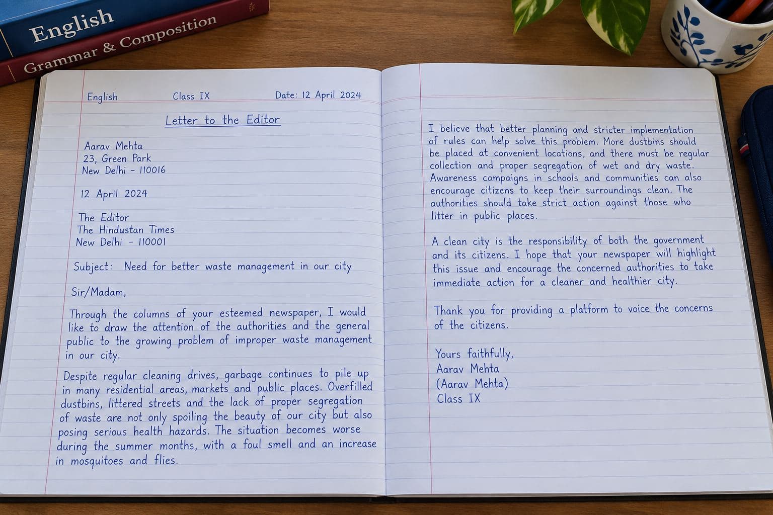 An open notebook with neat handwritten work